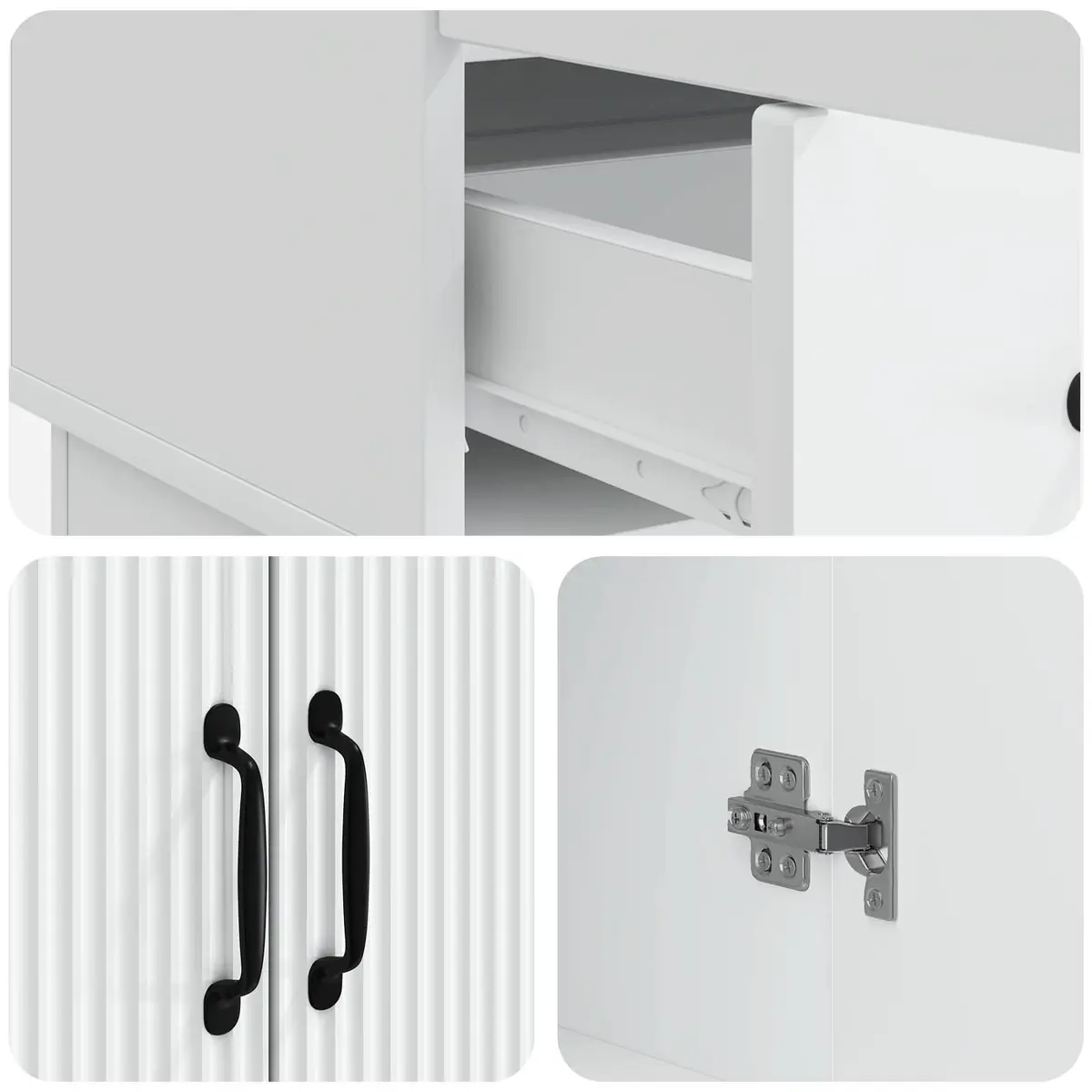 Engineered Wood White Sideboard Storage Cabinet 66cm