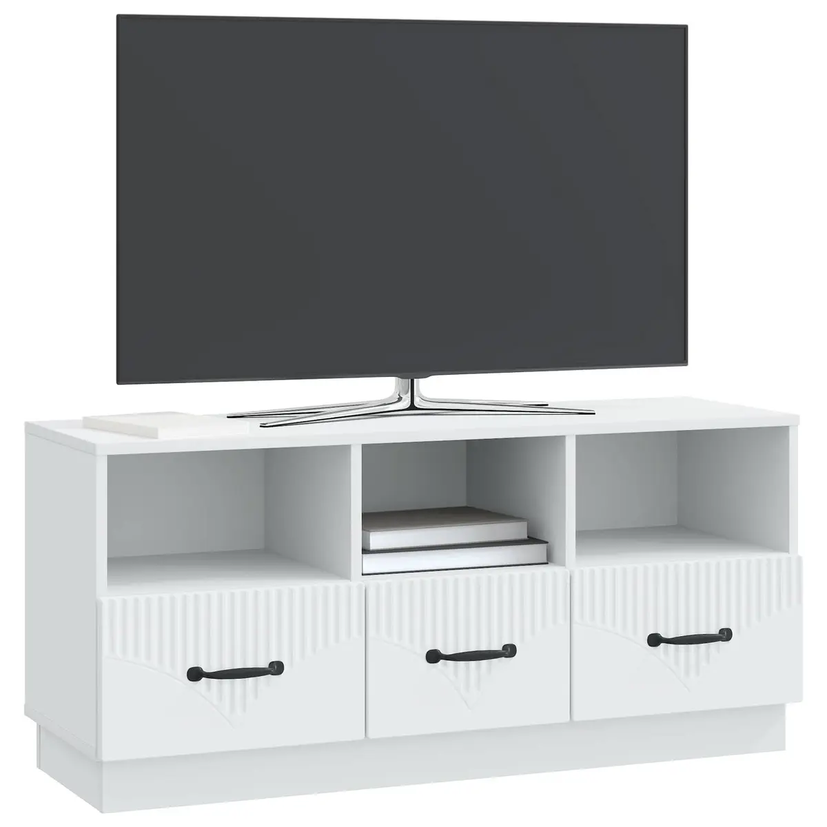 White Engineered Wood TV Cabinet with Drawer for Storage