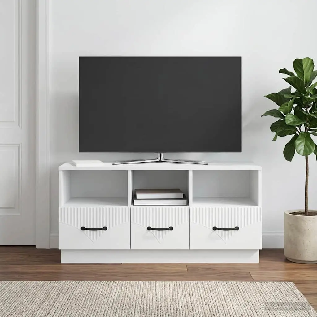White Engineered Wood TV Cabinet with Drawer for Storage