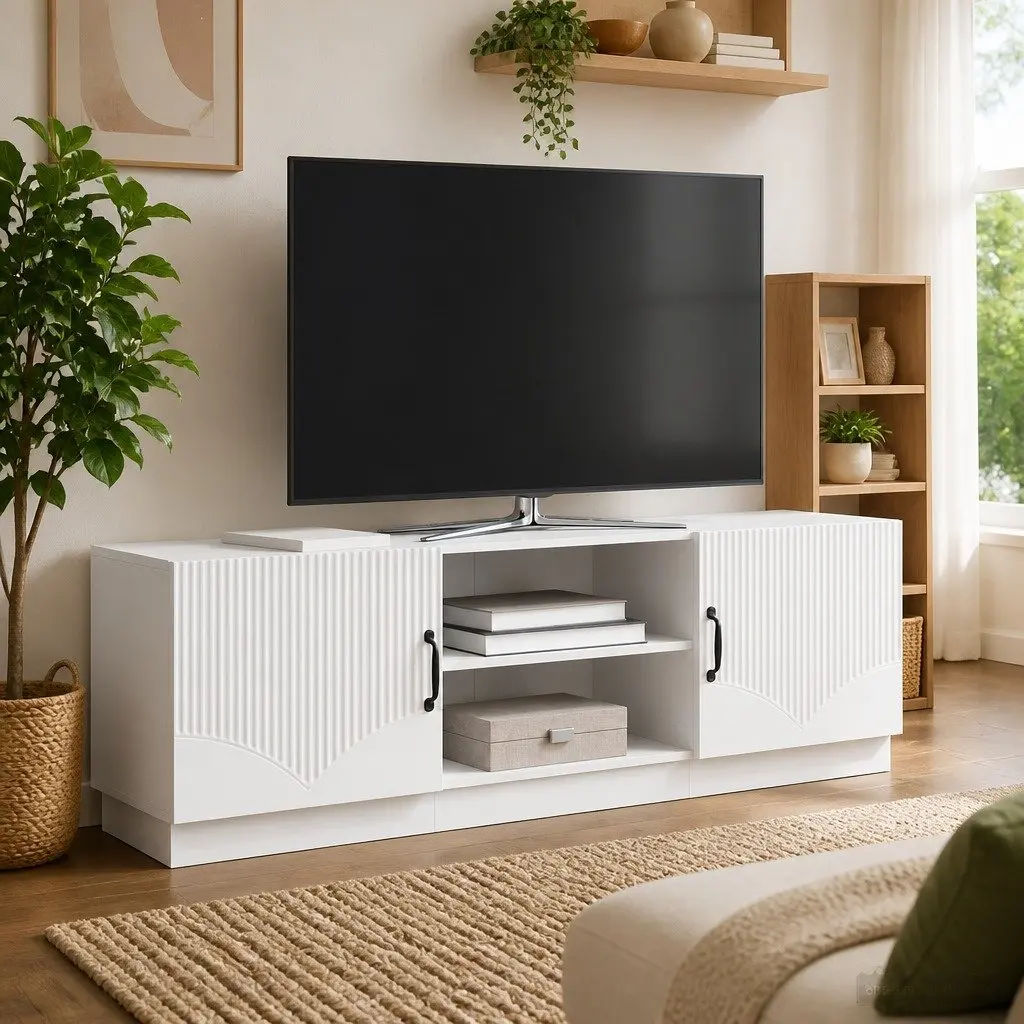 White 150cm Modern TV Cabinet with LED Lights