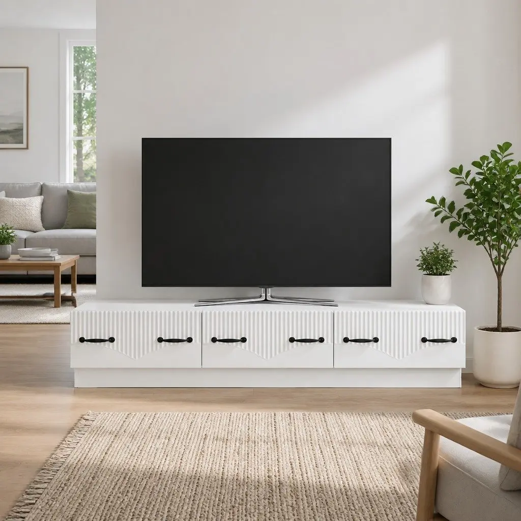 White TV Cabinet with Storage Drawer