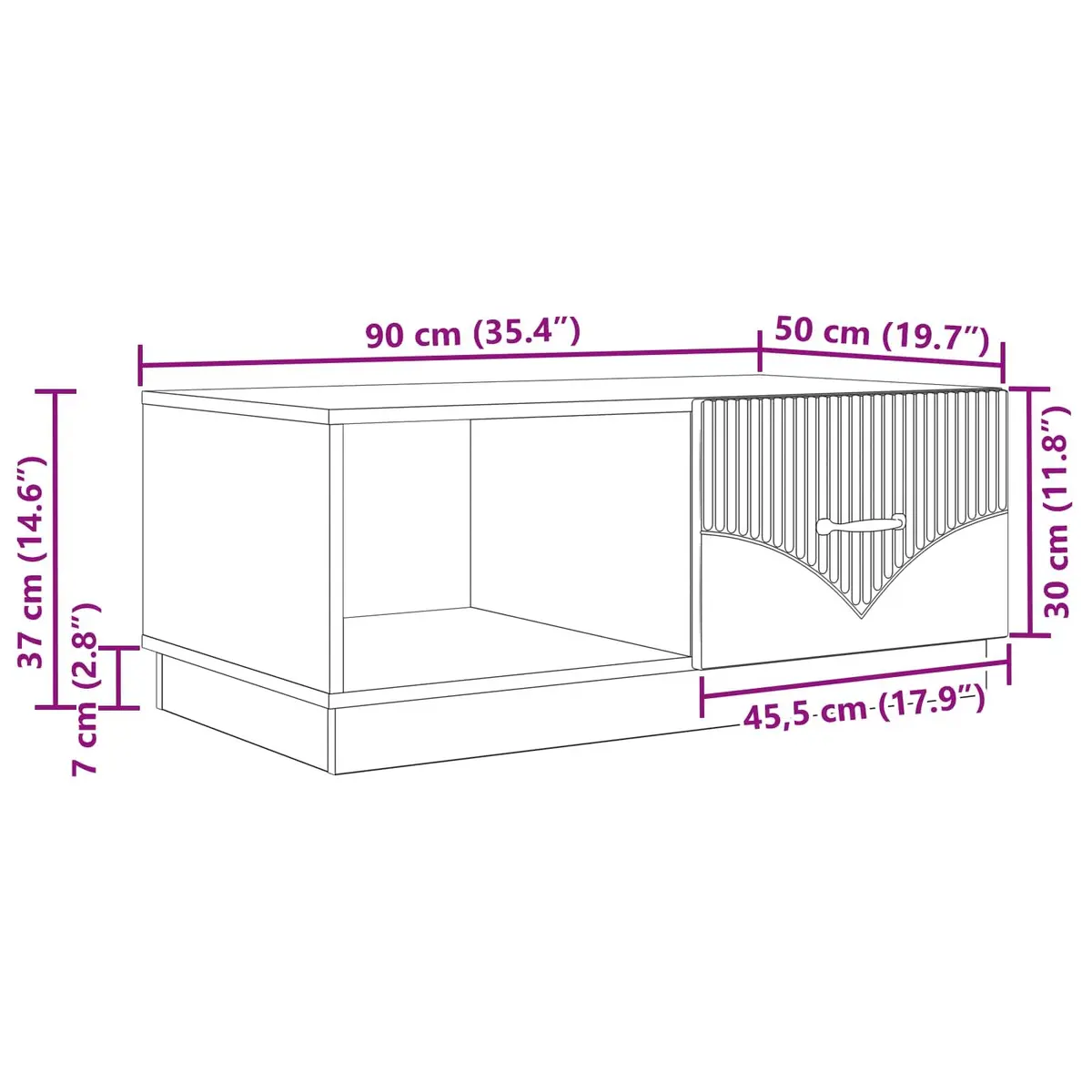 White Coffee Table with Storage, 90x50x37 cm