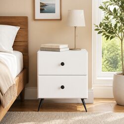 Sturdy White Bedside Cabinet for Storage 43 x 34.5 x 47.5 cm