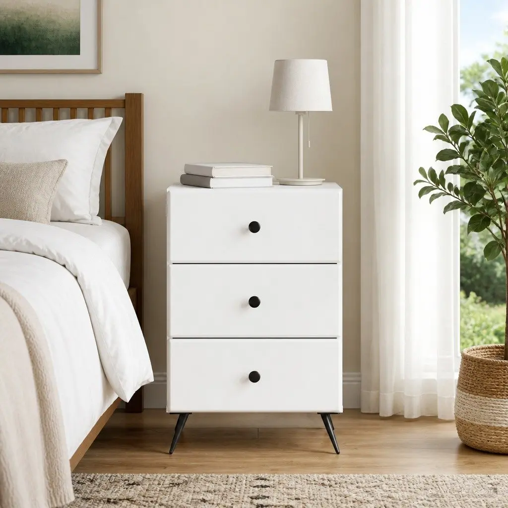 White Nightstand with Durable Engineered Wood
