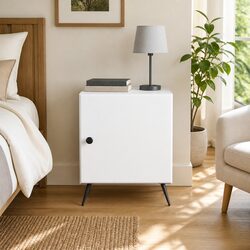 White Modern Nightstand with Storage for Bedrooms 43x34.5x50cm