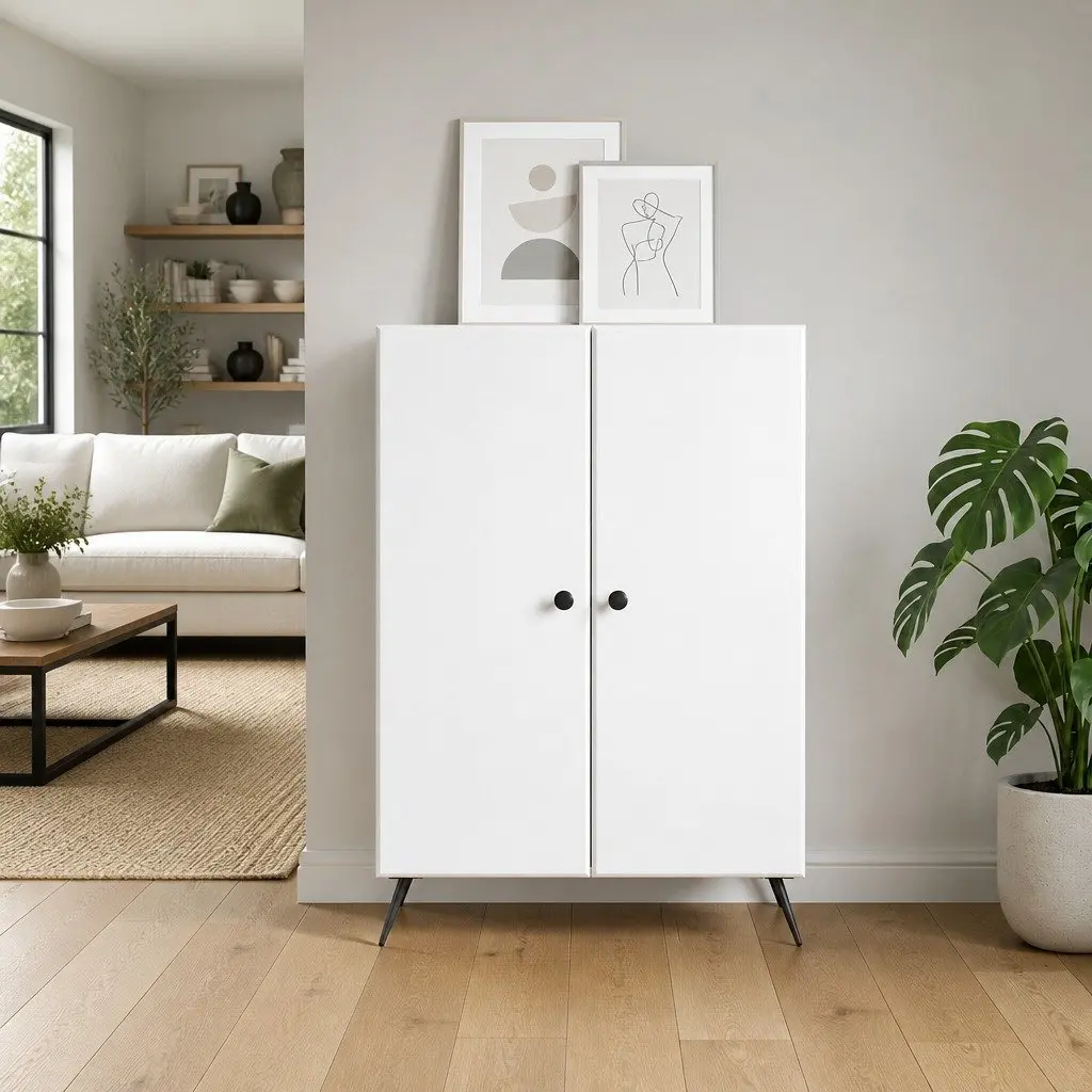 White Engineered Wood Sideboard 66 x 34.5 x 90 cm