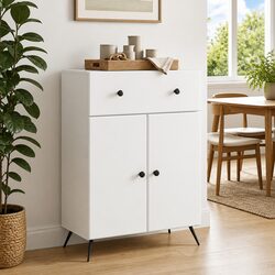 Modern White Buffet Cabinet with Adjustable Shelves