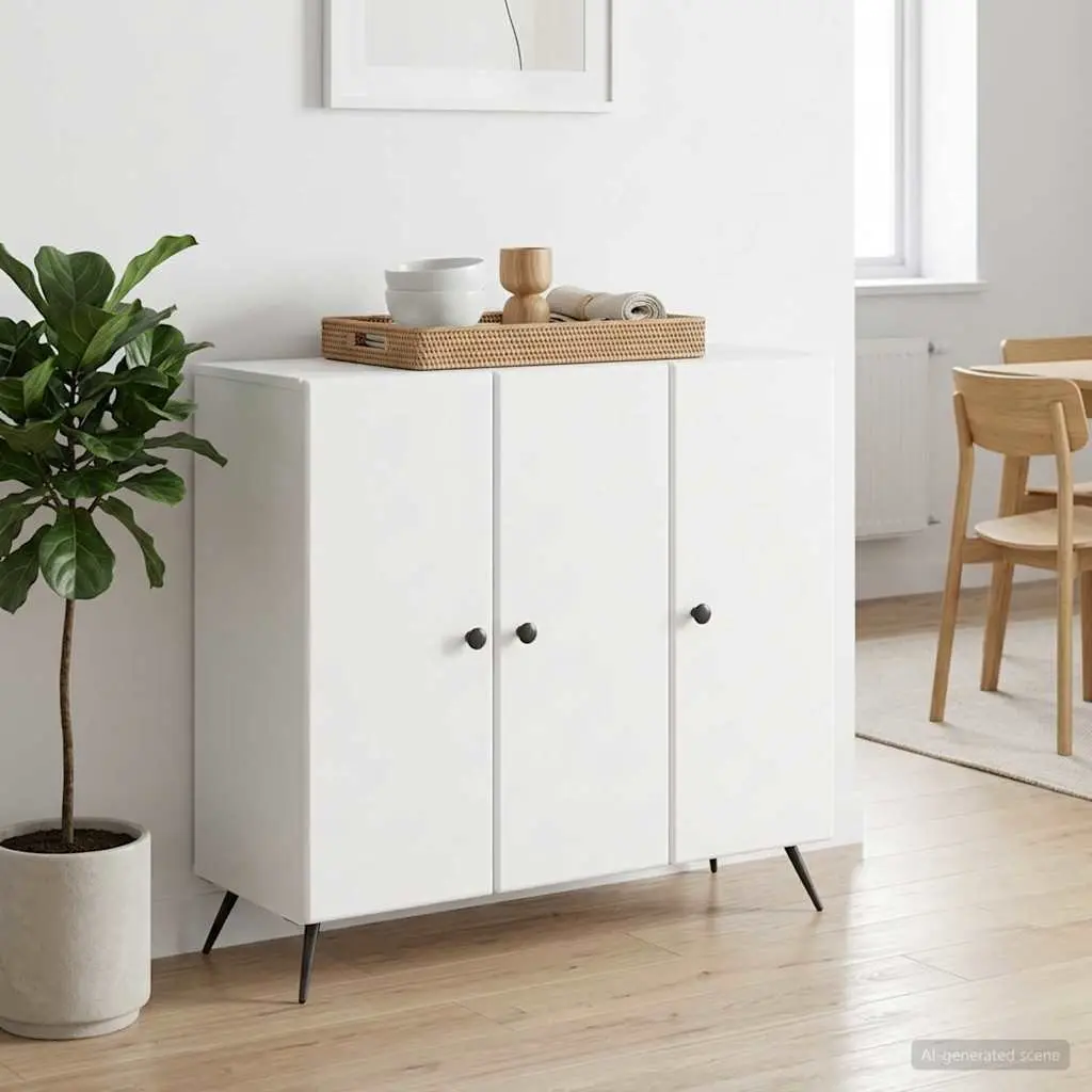 White Sideboard Buffet Storage Cabinet Engineered Wood Living Dining Room
