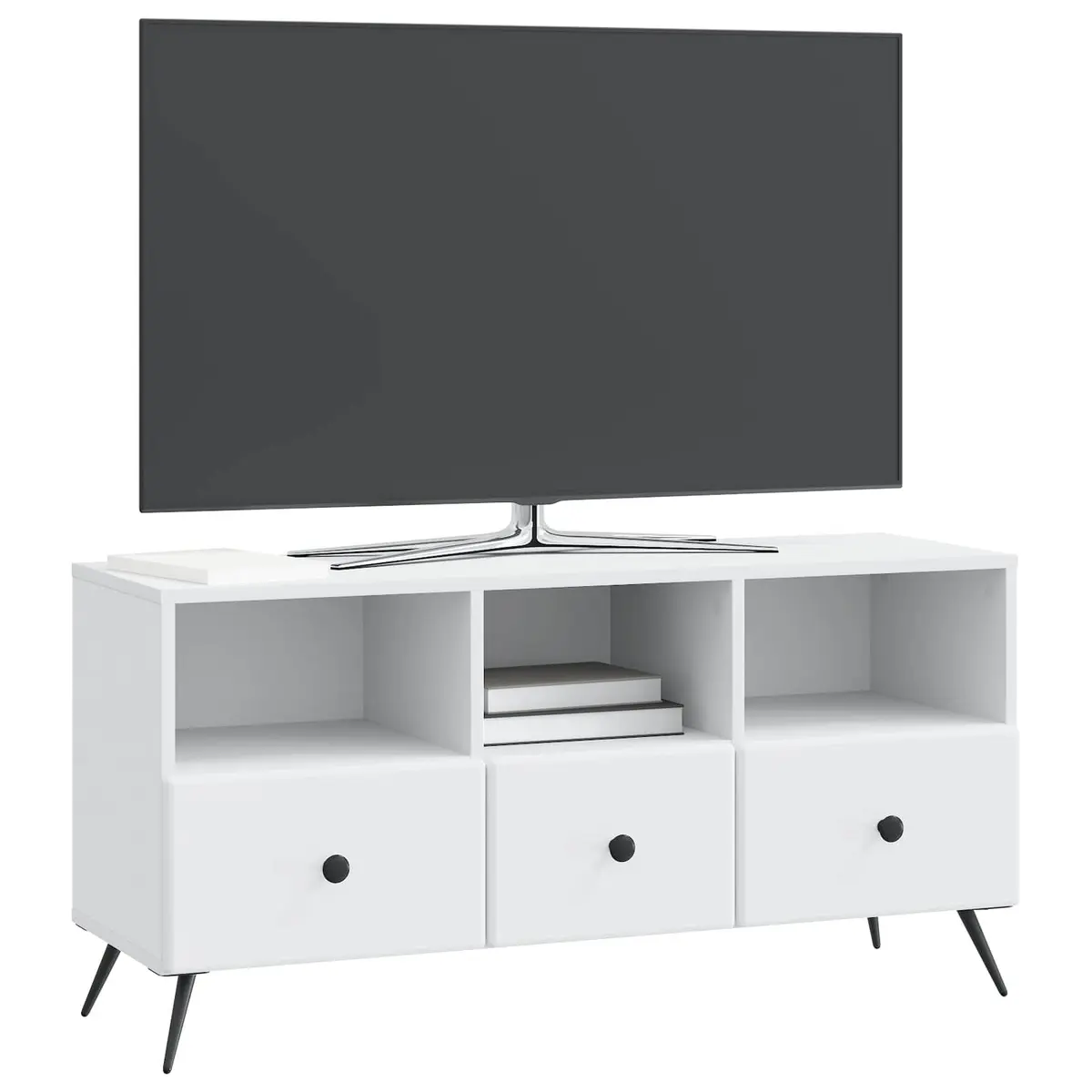 White Engineered Wood TV Cabinet with Storage