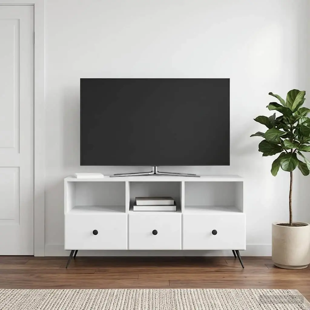 White Engineered Wood TV Cabinet with Storage