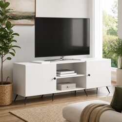 Vintage White TV Cabinet with Engineered Wood and Metal Legs