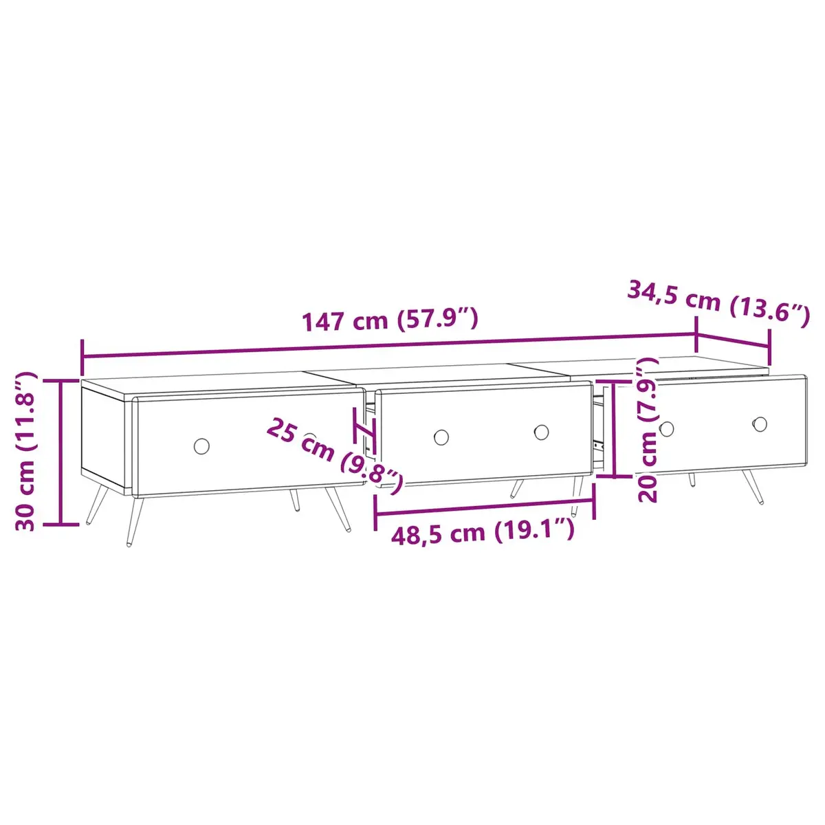 TV Cabinet Engineered Wood 147x34.5x30cm White