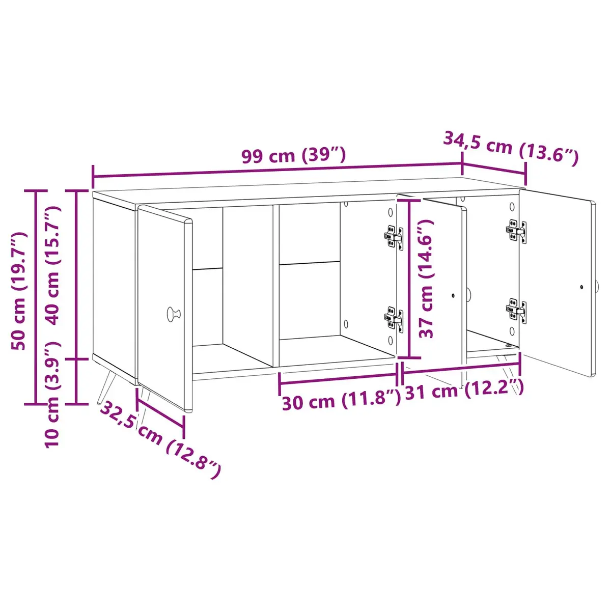 TV Cabinet Engineered Wood 99 x 34.5 x 50 cm White