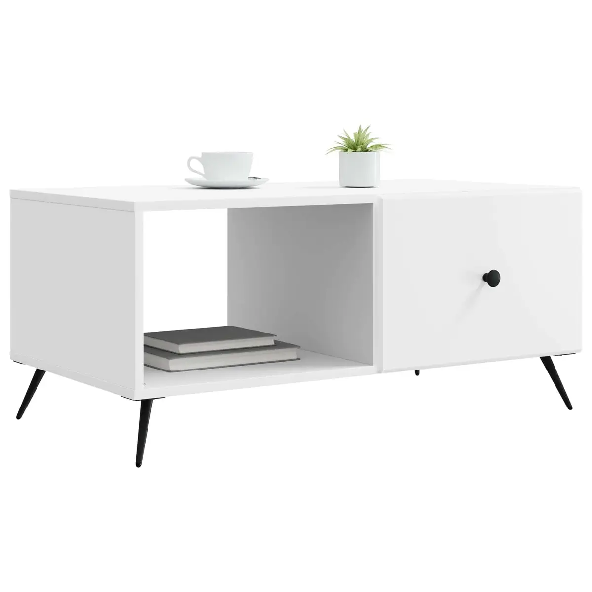 Coffee Table White Rectangular Living Room Storage Engineered Wood Accent