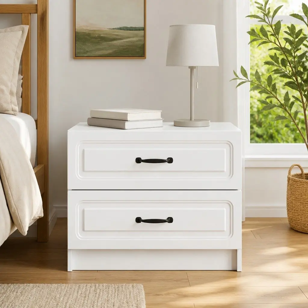 White Bedside Cabinet with Multiple Drawers