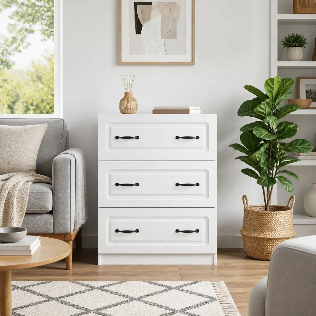 White Drawer Cabinet with Engineered Wood Build