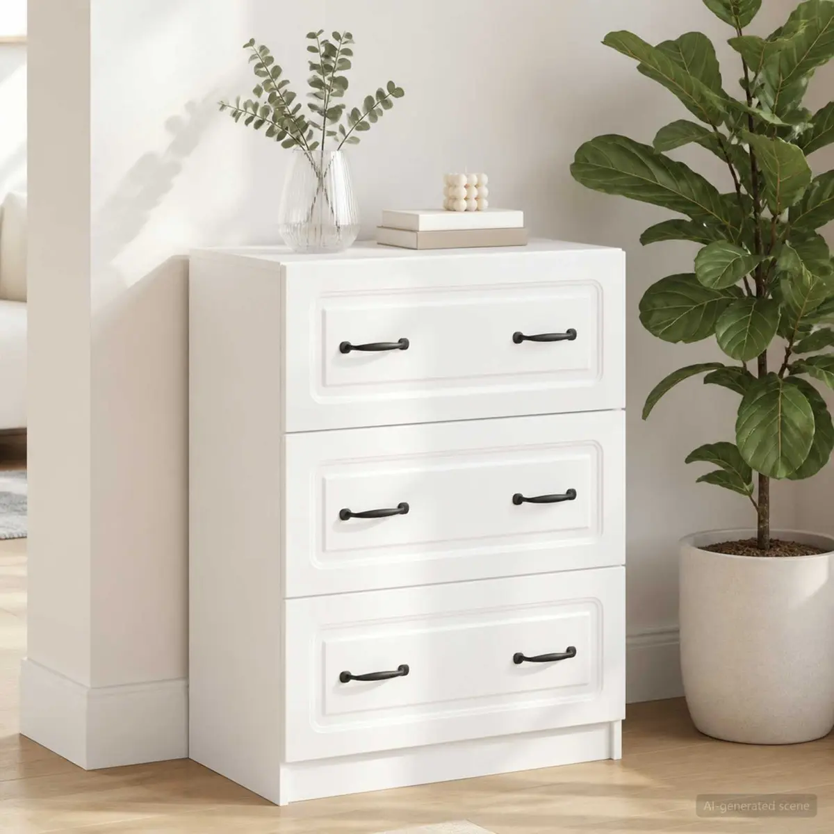 White Drawer Cabinet with Engineered Wood Build