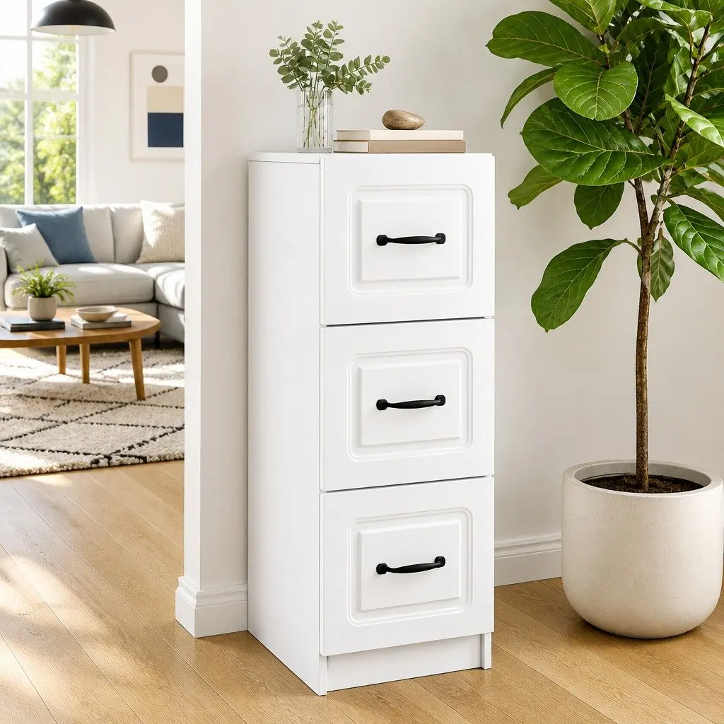 Drawer Cabinet Engineered Wood 33 x 34.5 x 87 cm White