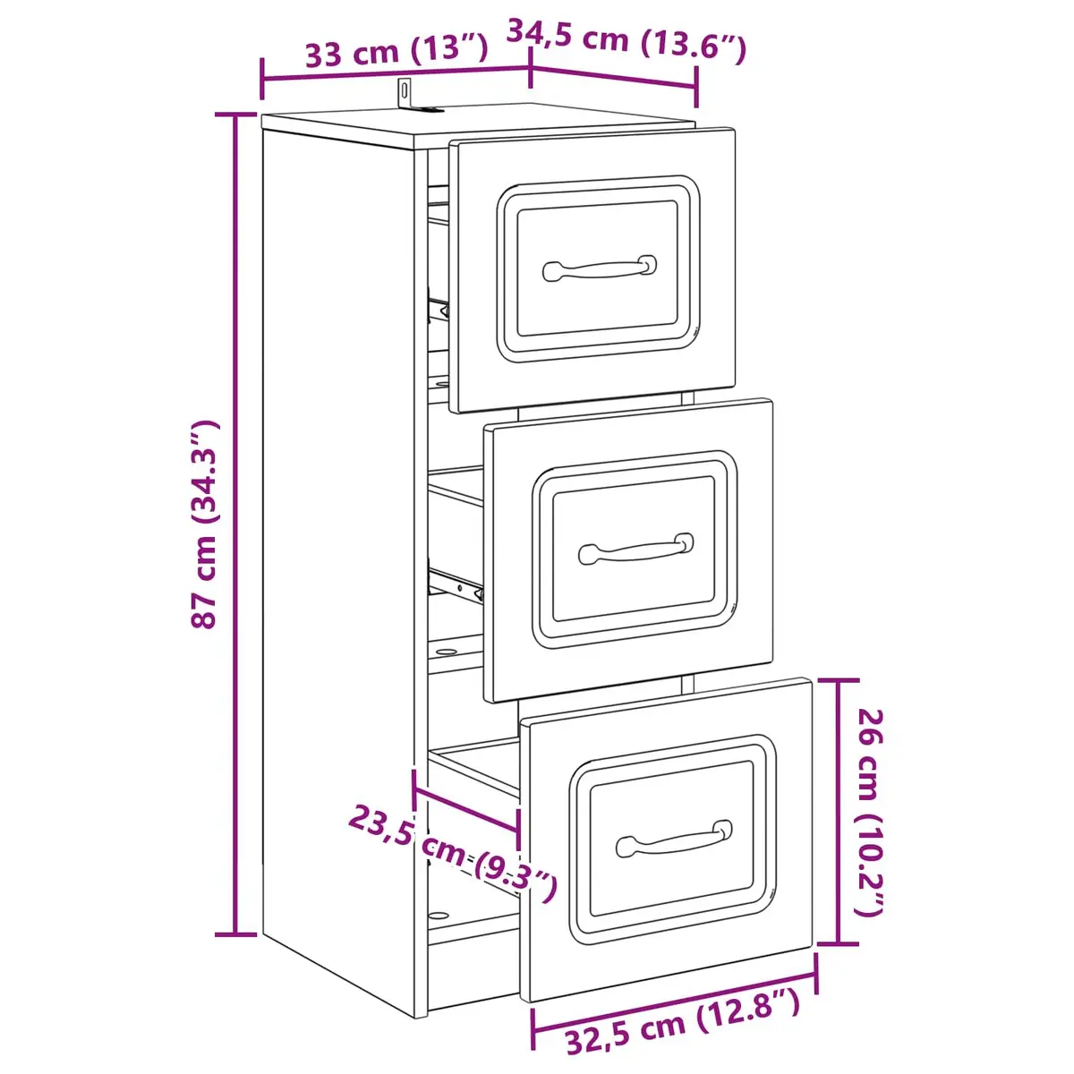 Drawer Cabinet Engineered Wood 33 x 34.5 x 87 cm White