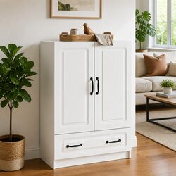 White Sideboard Storage Cabinet 66x34.5x92cm Engineered Wood Buffet Furniture
