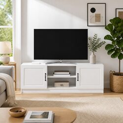 Durable White TV Cabinet with Storage for Living Room