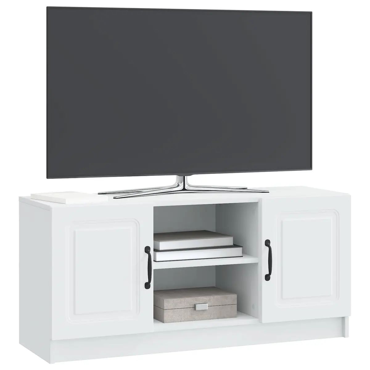 TV Cabinet White Modern Engineered Wood Media Storage Unit Living Room Furniture