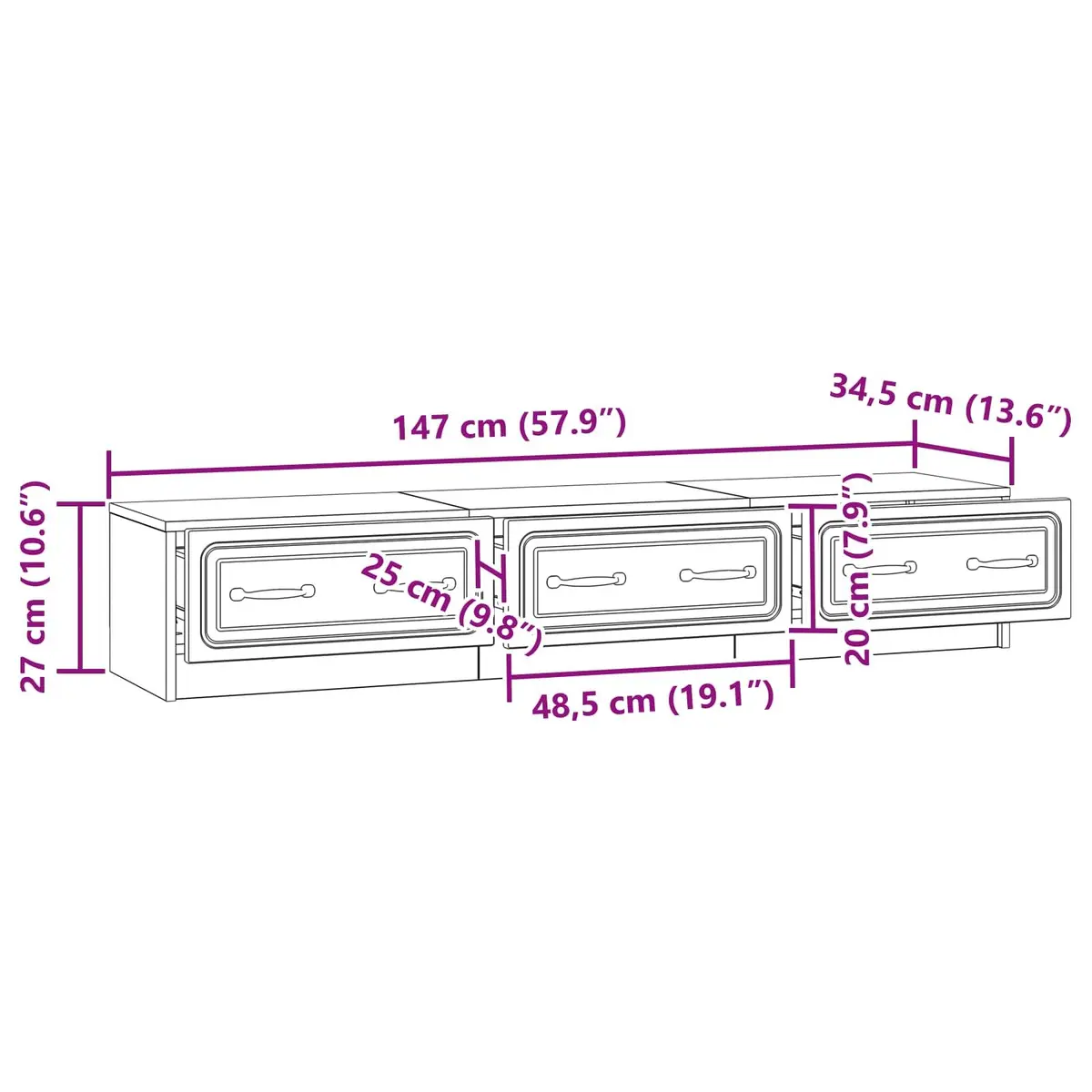 TV Cabinet Engineered Wood 147 x 34.5 x 27 cm White
