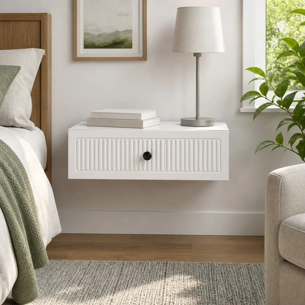 Wall-Mounted Side Table in White for Storage