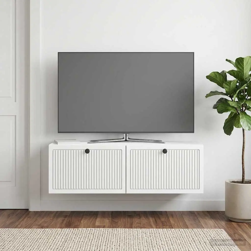 Wall-Mounted TV Cabinet in White for Storage