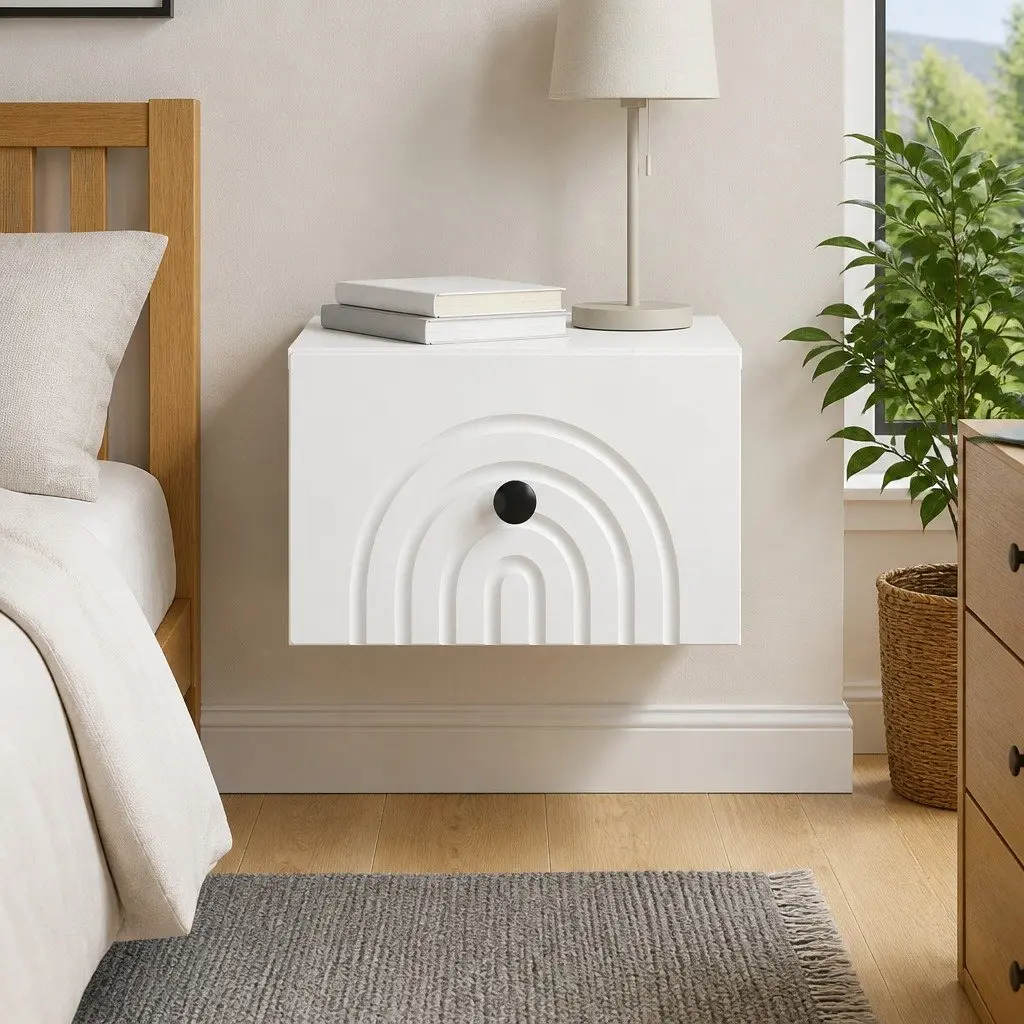 Wall-Mounted Bedside Cabinet in White