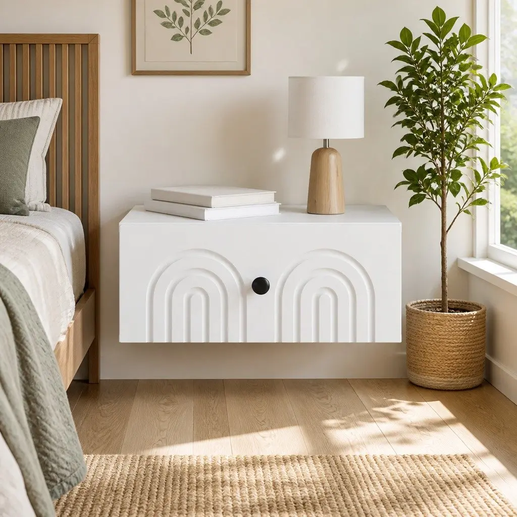 Wall-Mounted Bedside Cabinet White Storage Organizer Bedroom Living Room