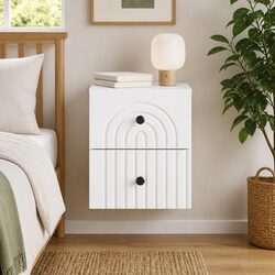 Stylish White Wall-Mounted Bedside Cabinet with Drawers