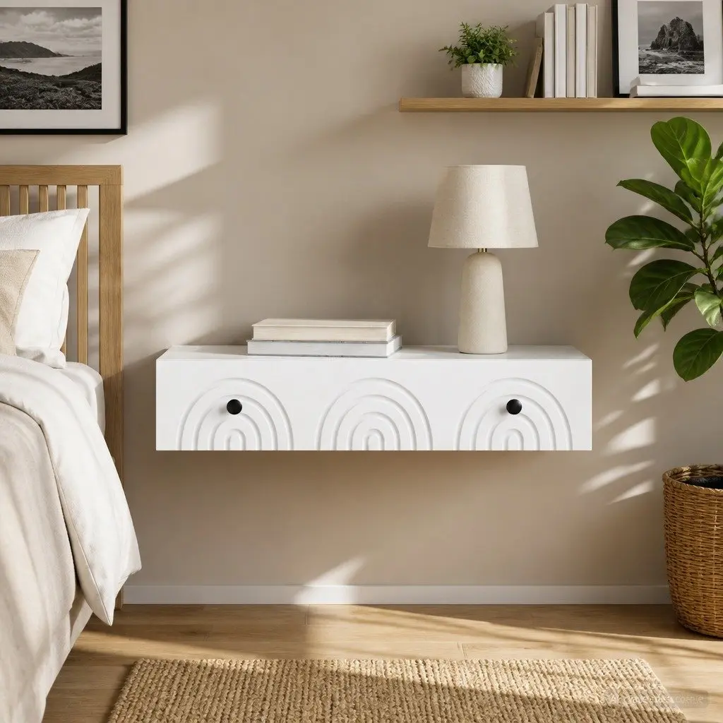 Wall-Mounted Side Table with Storage in White