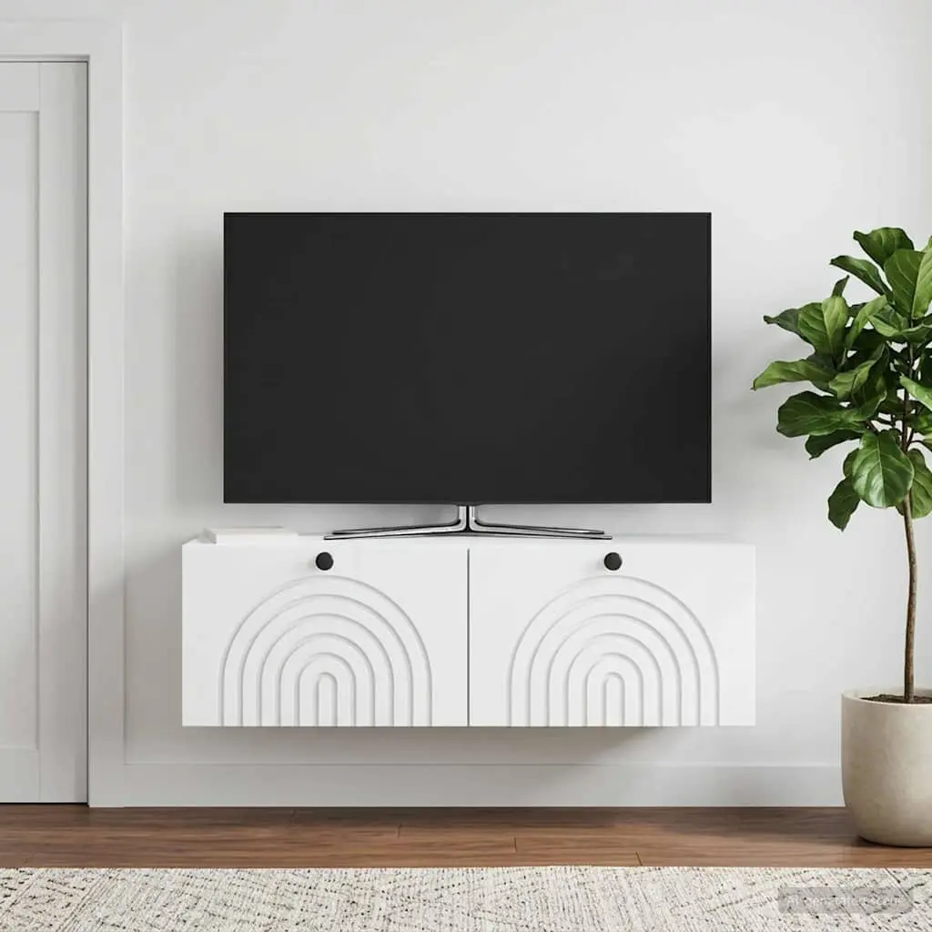 Wall-Mounted TV Cabinet in White Engineered Wood
