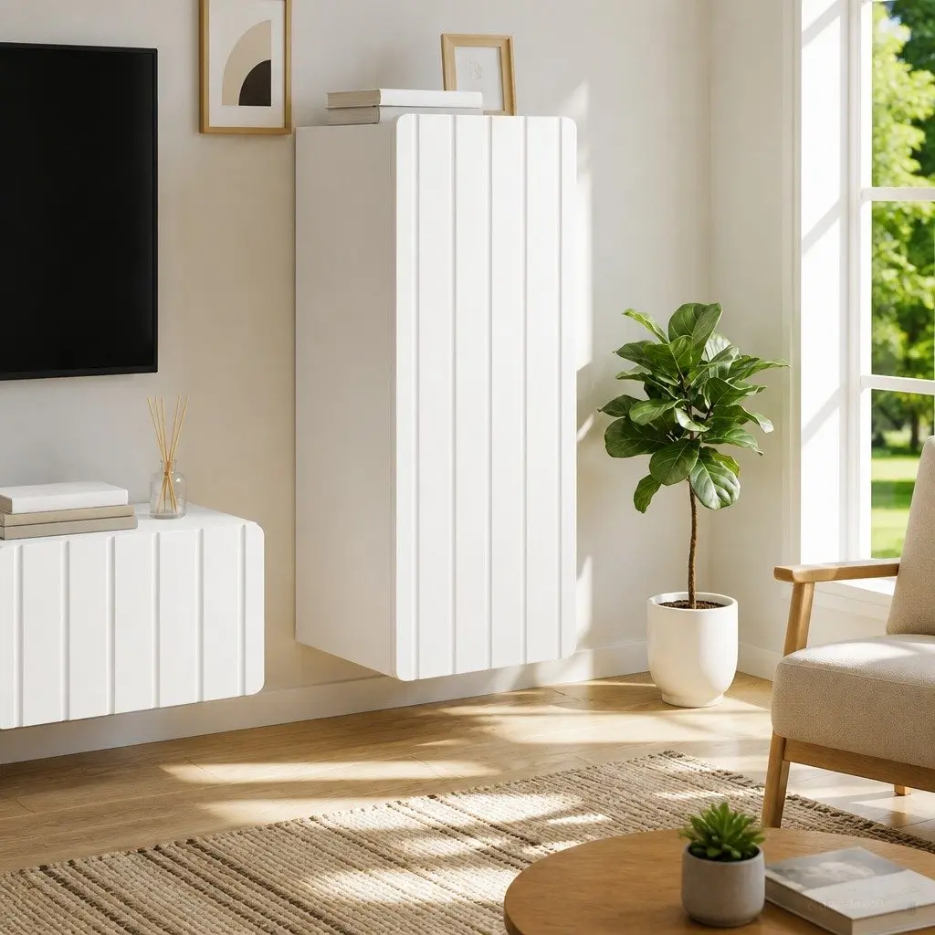 Wall Cabinet Engineered Wood White 33cm x 34.5cm x 94cm Storage with Internal Shelves and 90 Degree Swing Hinge Doors