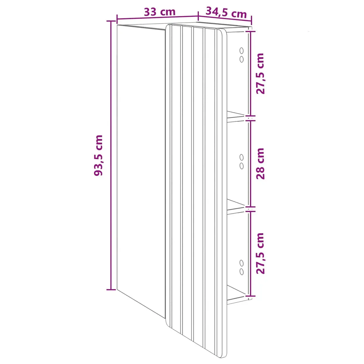 Wall Cabinet Engineered Wood White 33cm x 34.5cm x 94cm Storage with Internal Shelves and 90 Degree Swing Hinge Doors