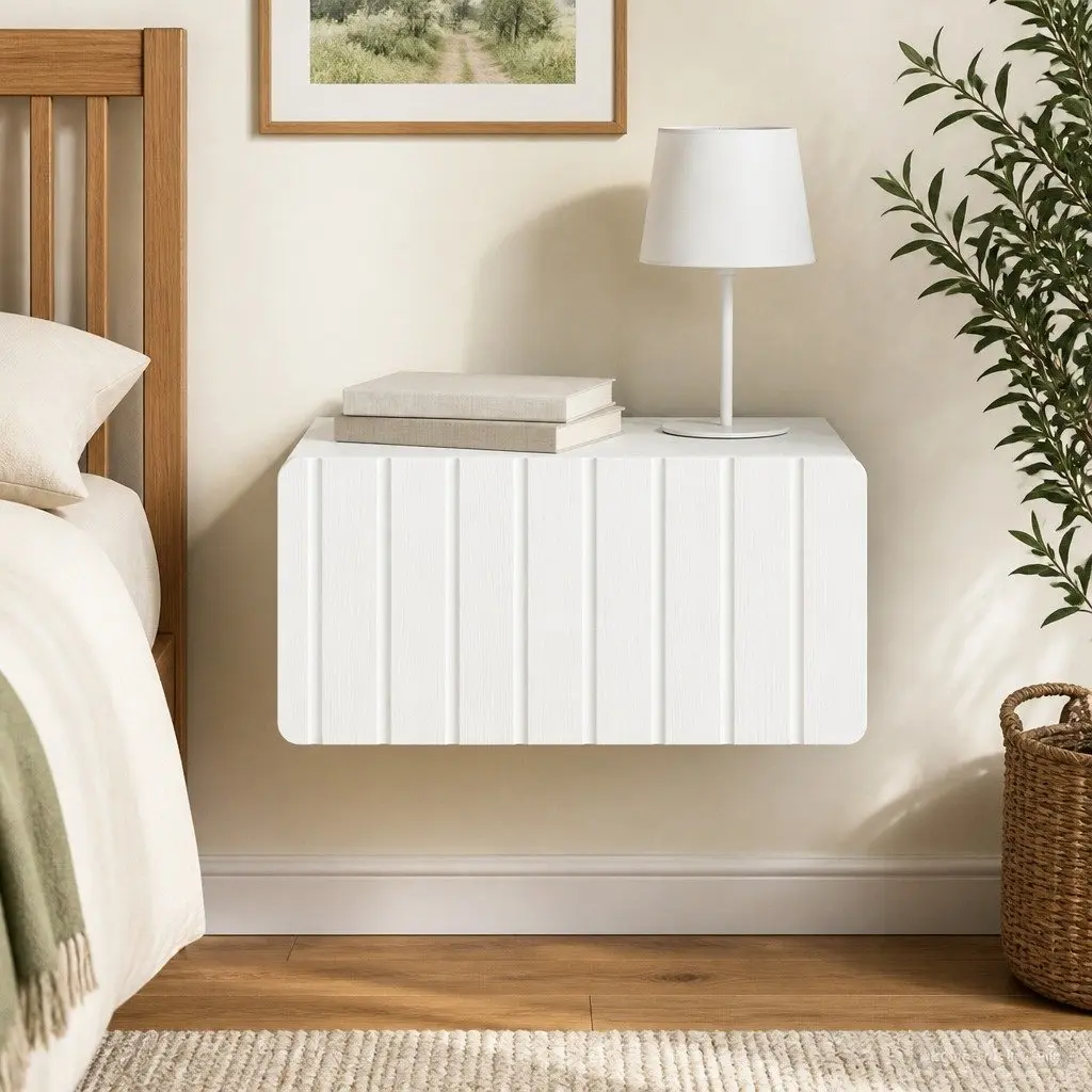 White Wall-Mounted Bedside Cabinet with Drawer