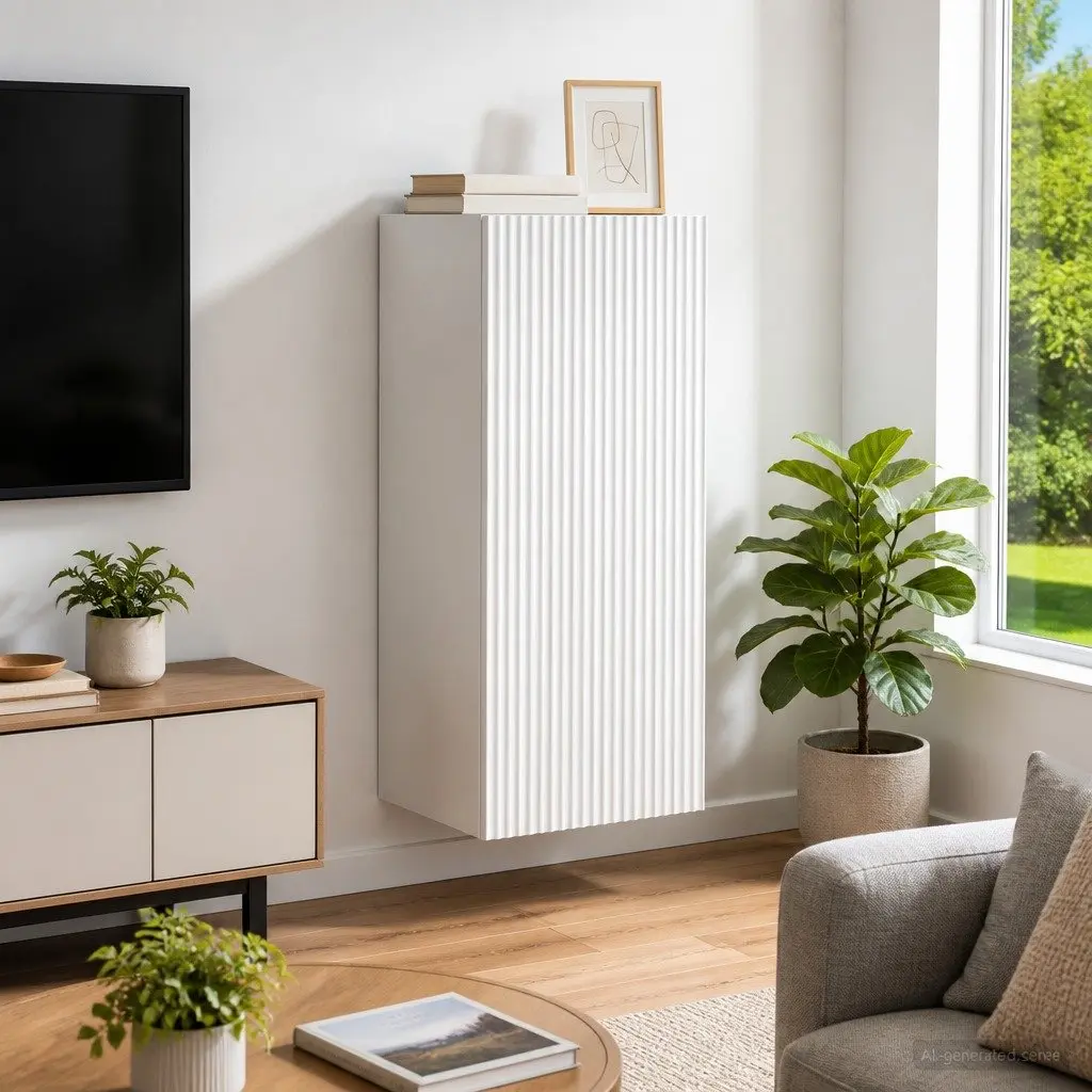 White Wall Storage Cabinet with LED Lights