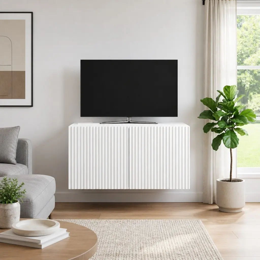 White Wall-Mounted TV Cabinet with Storage