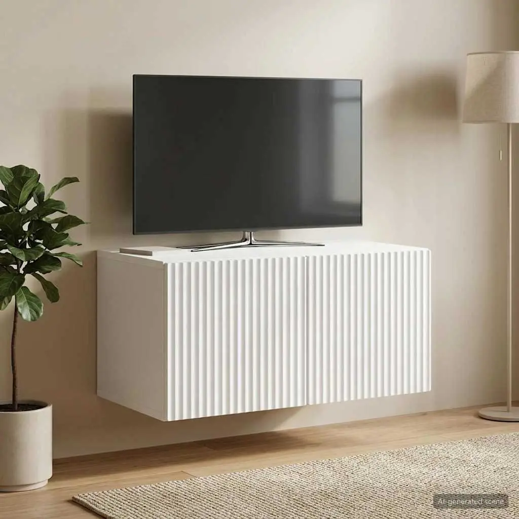 White Wall-Mounted TV Cabinet with Storage