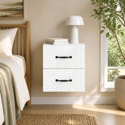 Sturdy Wall-Mounted Bedside Cabinet in White 34.5 x 33 x 40 cm