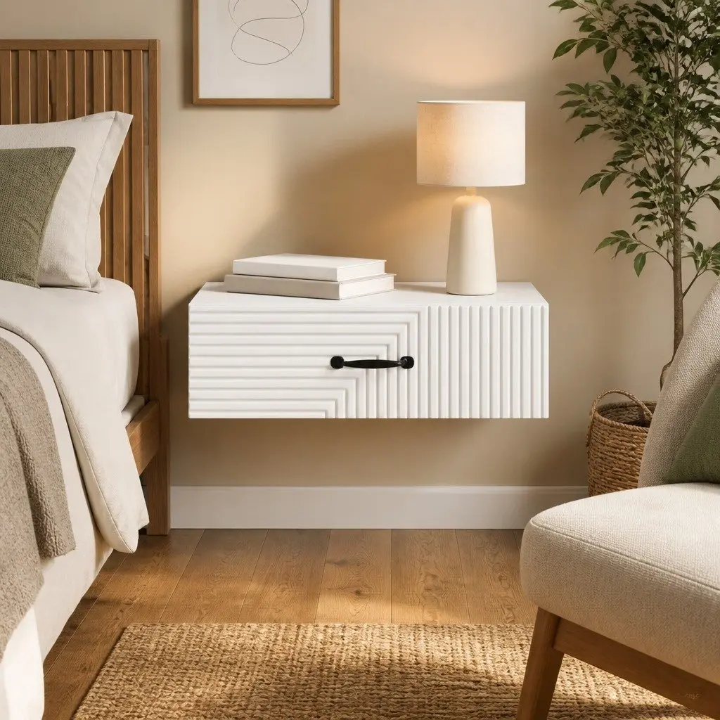 White Wall-Mounted Side Table with Drawer