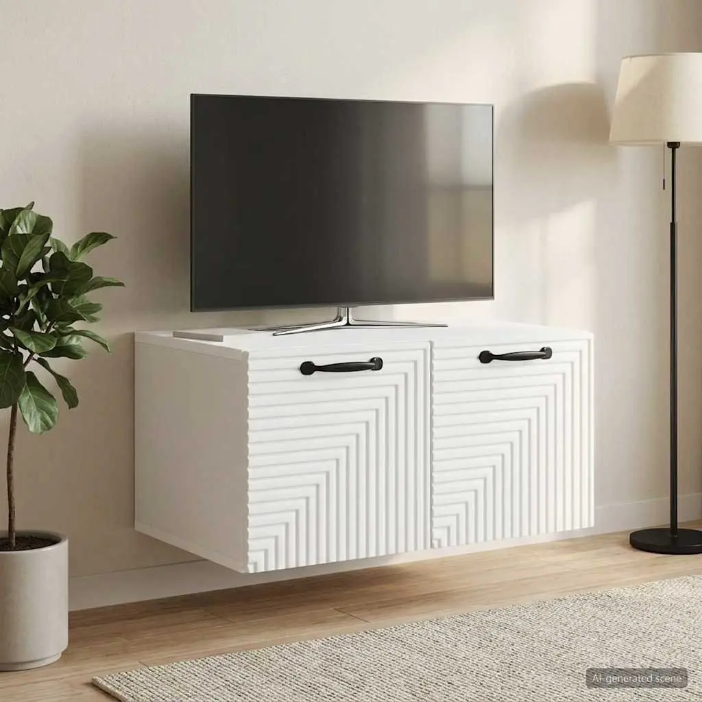 White Wall-Mounted TV Cabinet with Storage