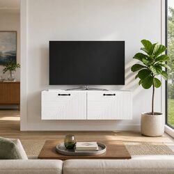 Modern White Wall-Mounted TV Cabinet for Storage
