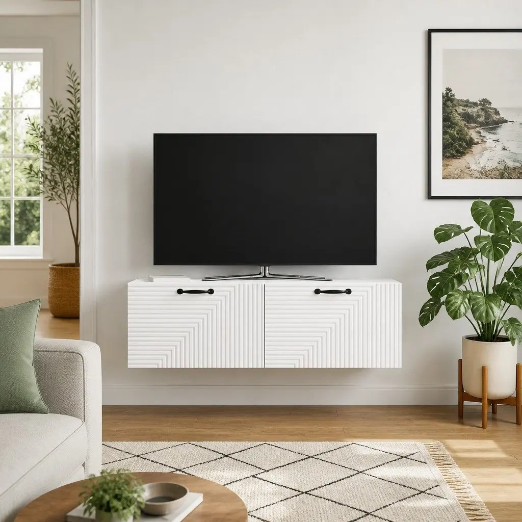 White Wall-Mounted TV Cabinet for Storage