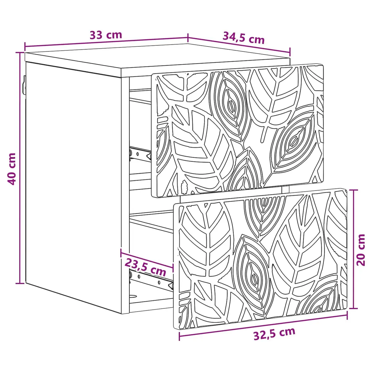 Wall-Mounted Bedside Cabinet White Modern Bedroom Storage Drawers 34.5x33x40cm