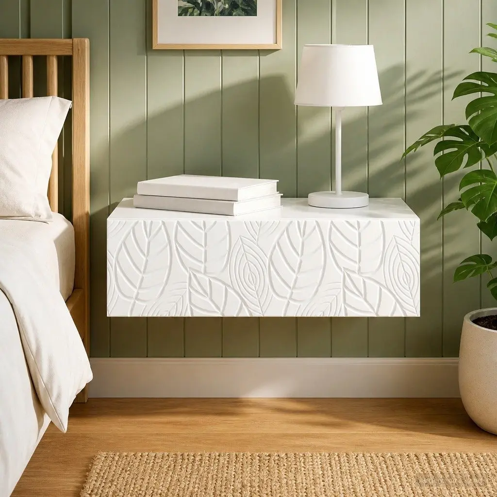 Wall-Mounted White Side Table with Storage Drawers