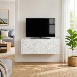 Durable Wall-Mounted TV Cabinet in White Engineered Wood