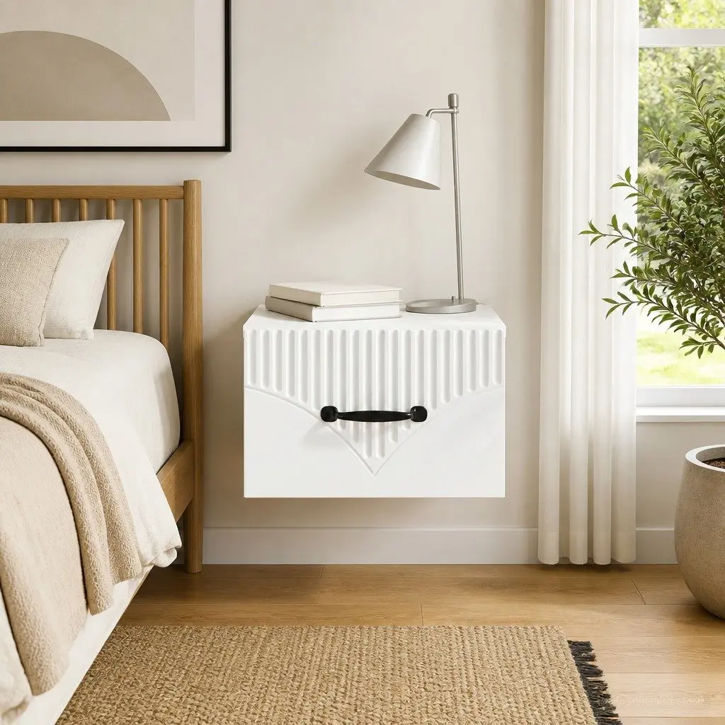 White Wall-Mounted Bedside Cabinet with Drawer