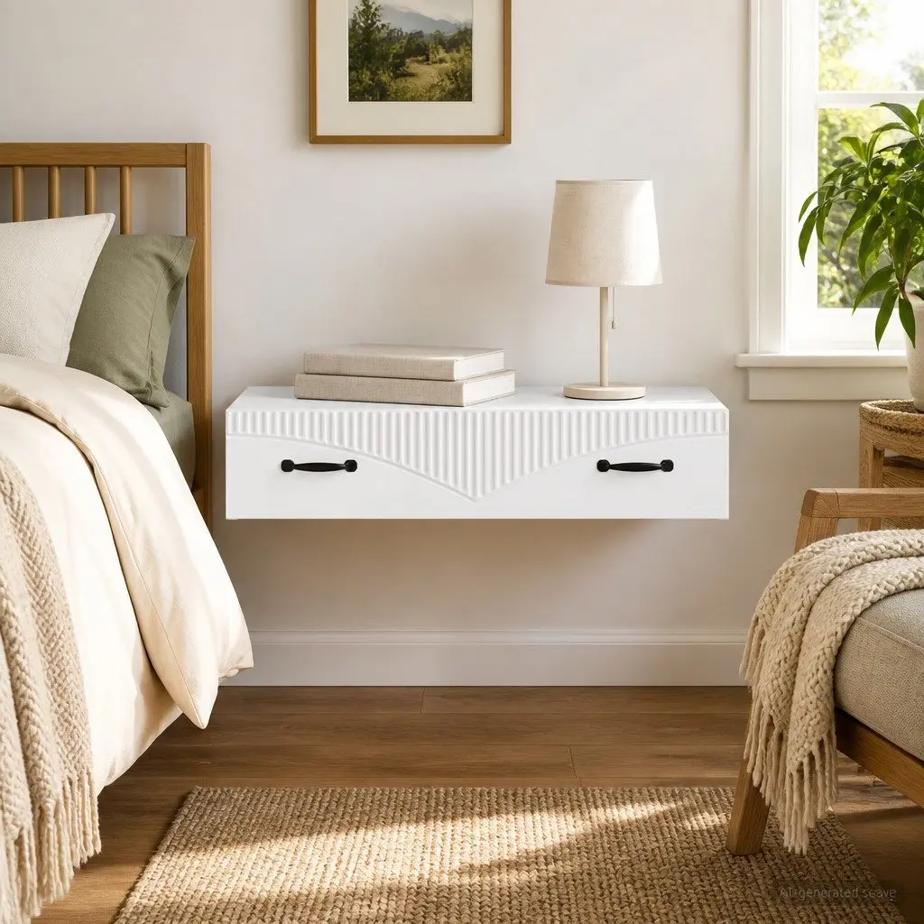 White Wall-Mounted Side Table with Storage